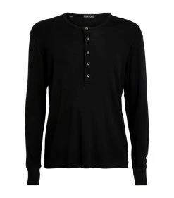 TOM FORD Henley Shirt 001 BLK SLD Long Sleeve T-Shirts