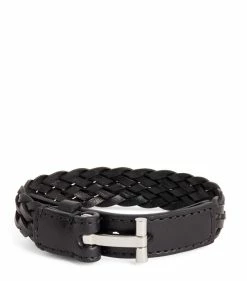 TOM FORD Leather Braided Bracelet BSV BLK Bracelets