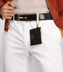 TOM FORD Leather T-Line Card Holder with Neck Strap U9000 BLACK Cardholders -Tom Ford Store tom ford leather t line card holder with neck strap 17595402 36486795 1000