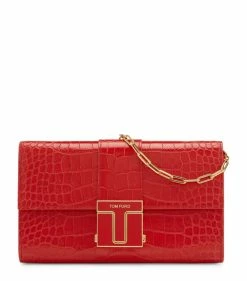 TOM FORD Mini Croc-Embossed T Clasp Chain Bag U3106 Shoulder Bags