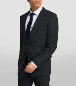 TOM FORD Wool-Silk Blazer 416 NAVY CHECK Jackets -Tom Ford Store tom ford wool silk blazer 17200993 34801709 1000